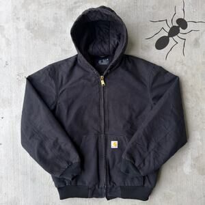 Vintage Y2K Carhartt black hooded work wear jacket